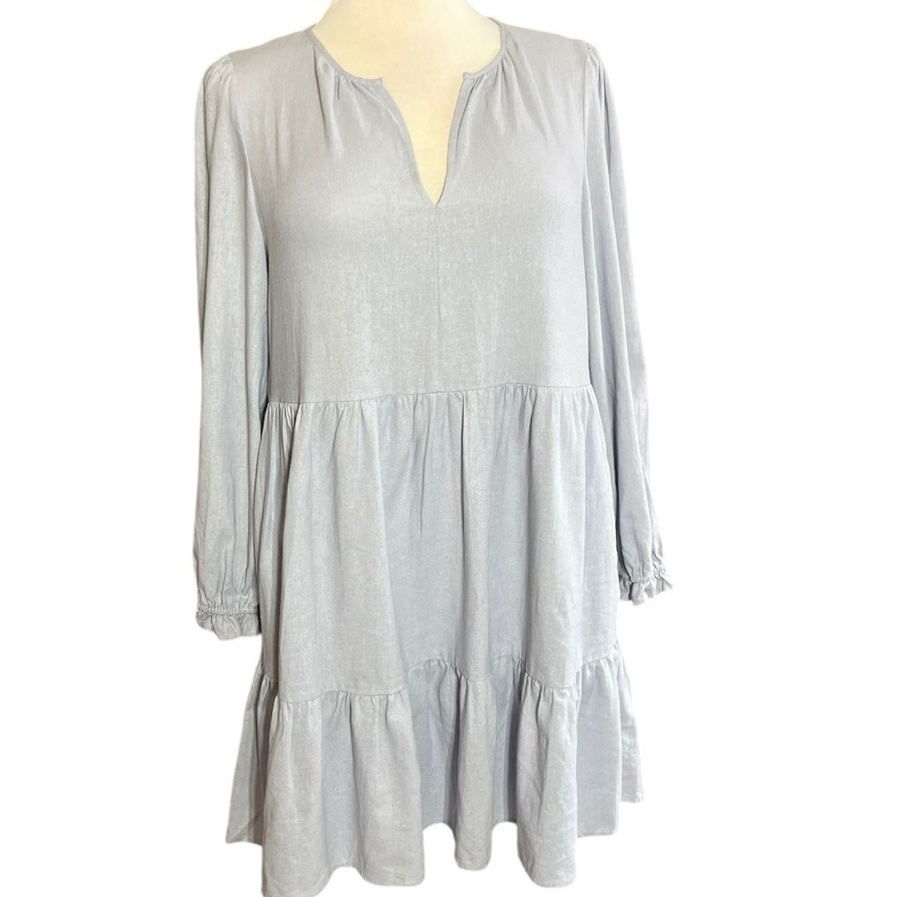 Cynthia‎ Rowley Light Blue Linen Blend Tiered Babydoll Dress Womens L RN55663